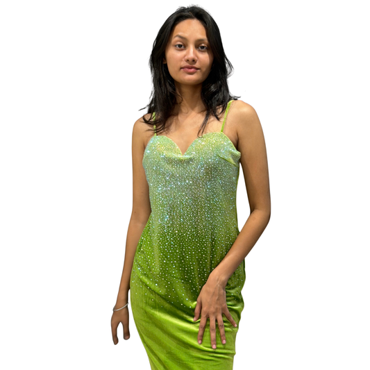 Green Crystal Embellished Bodycon Dress