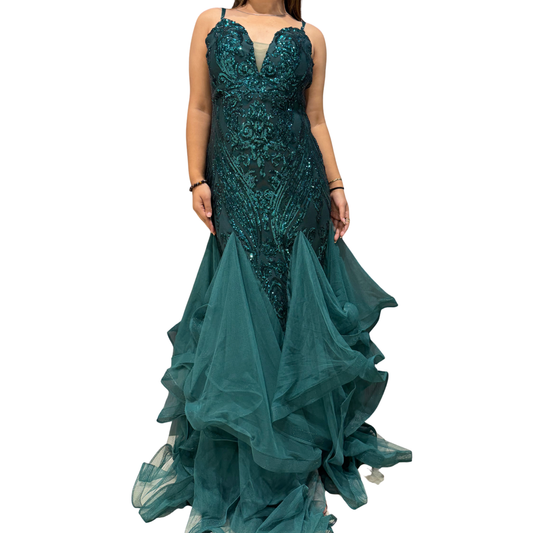 Emerald Green Embellished Mermaid Gown | Luxury Evening & Party Dress