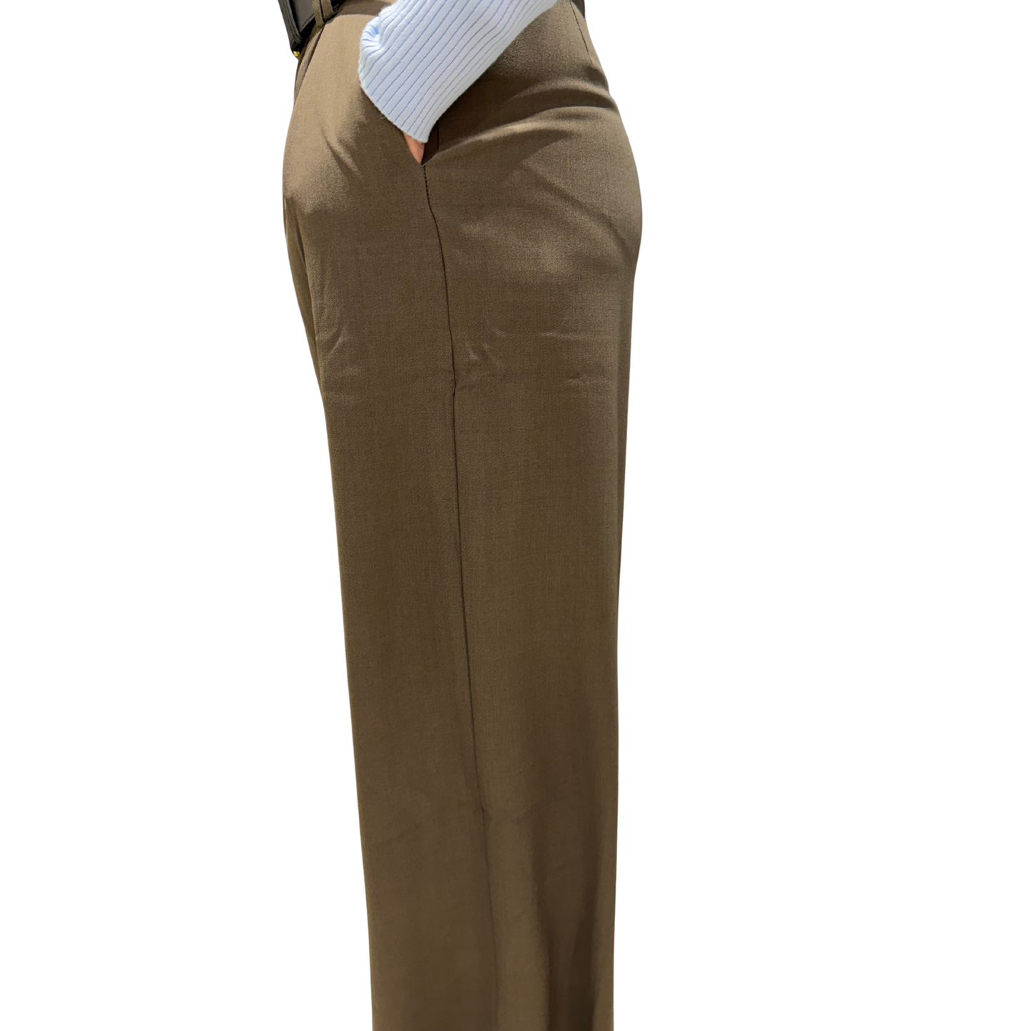 TailorCraft™ Women’s High-Waist Pleated Wide-Leg Trousers – Taupe Brown with belt