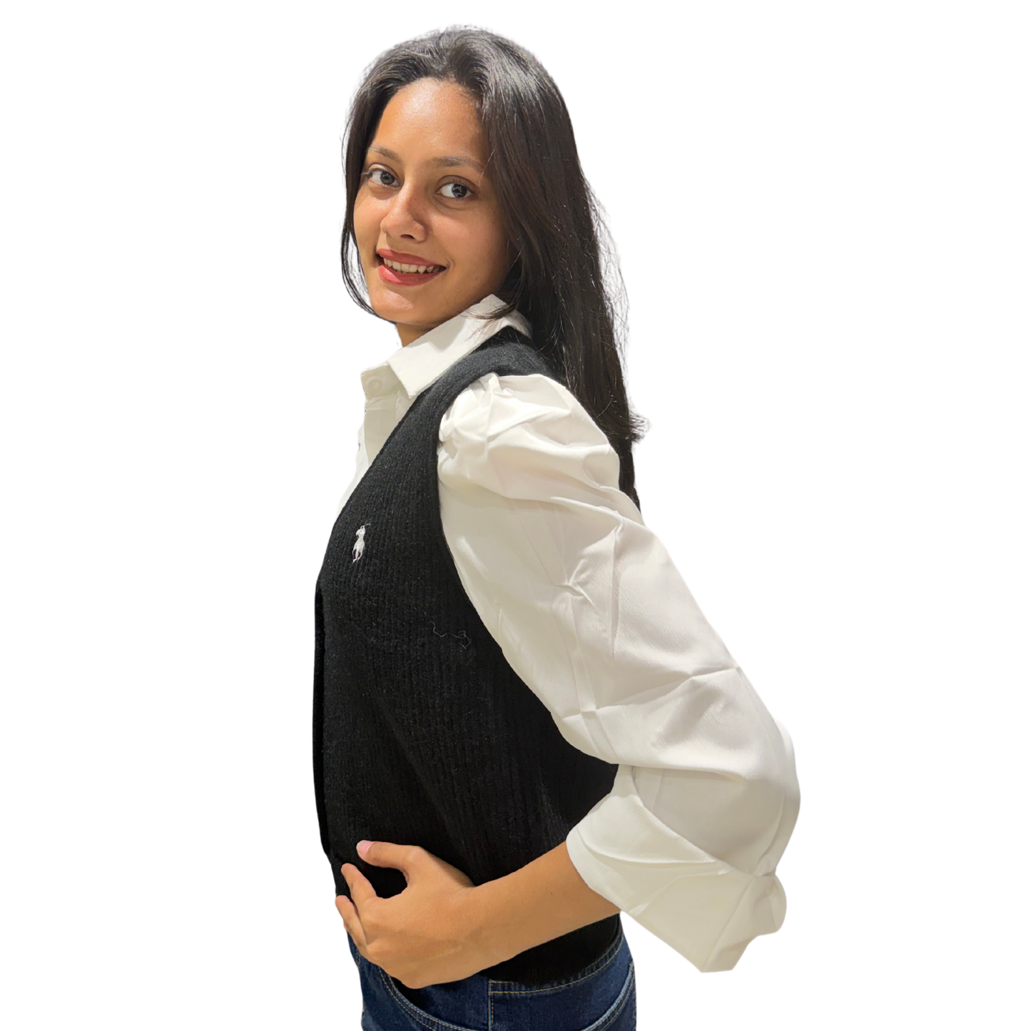 Korean Style Shirt with Knitted Cardigan Vest