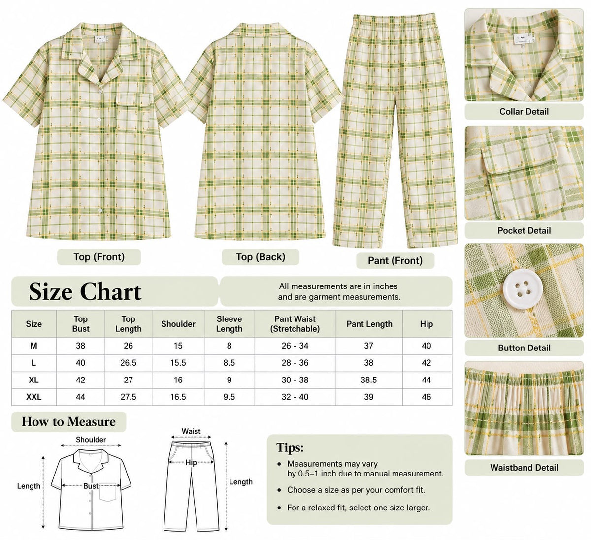 Green Checkered Night Suit Set