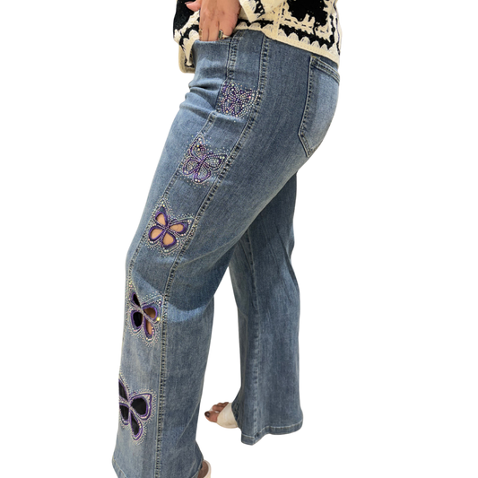 Midnight Bloom Embellished Straight-Leg Jeans