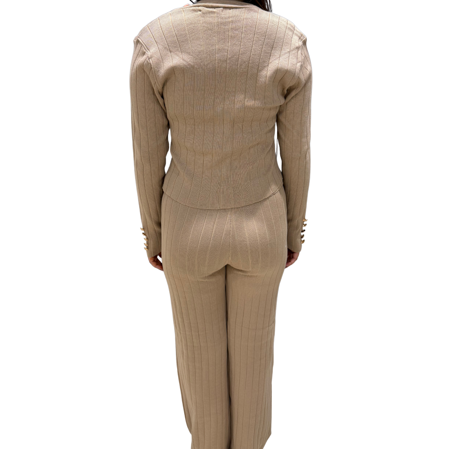 Fuchsia Ribbed 3-piece Co-Ord Set – Buttoned Jacket & High-Waist Pants