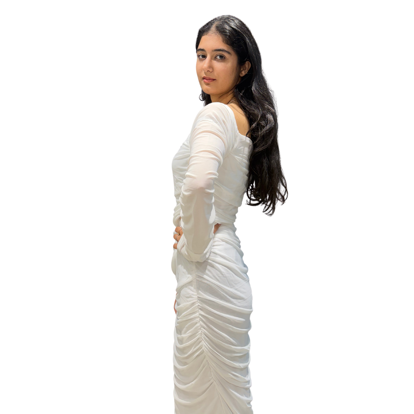 Scarlet Elegance Ruched Evening Gown