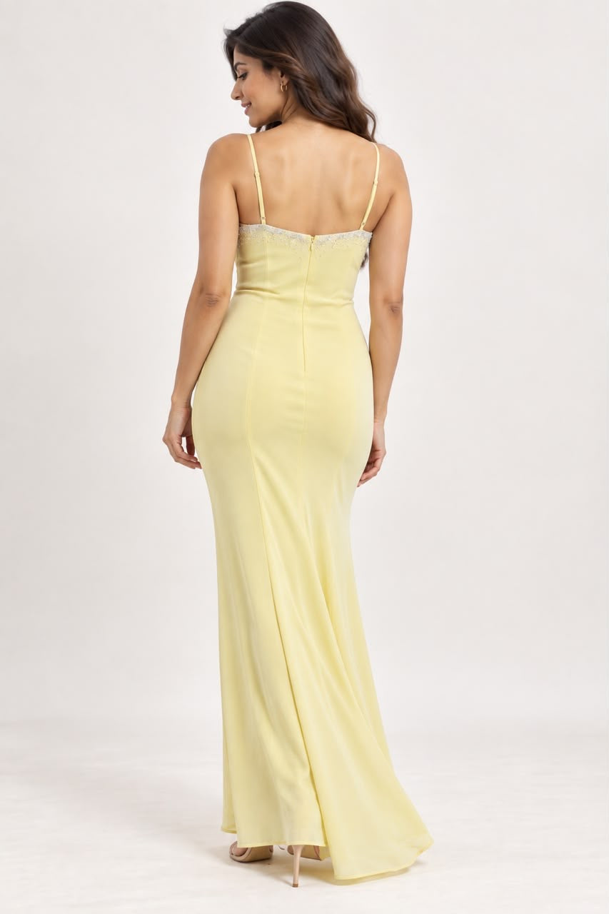 Yellow Embellished Evening Dress