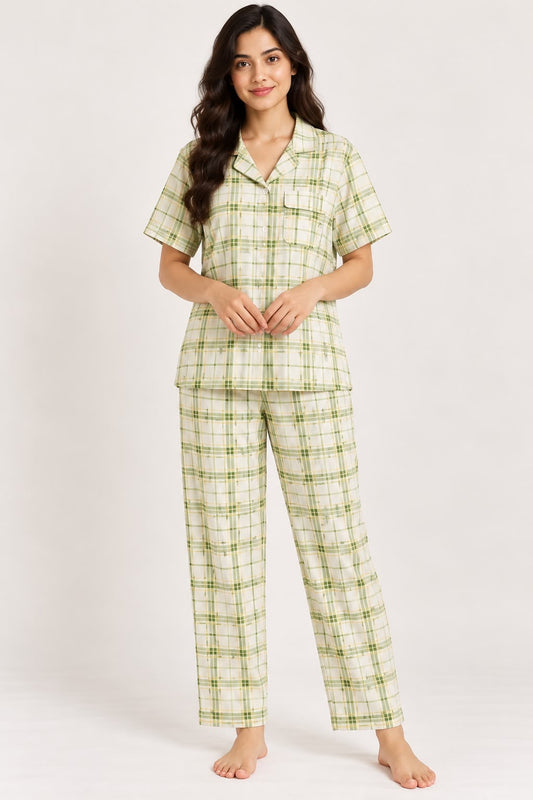 Green Checkered Night Suit Set