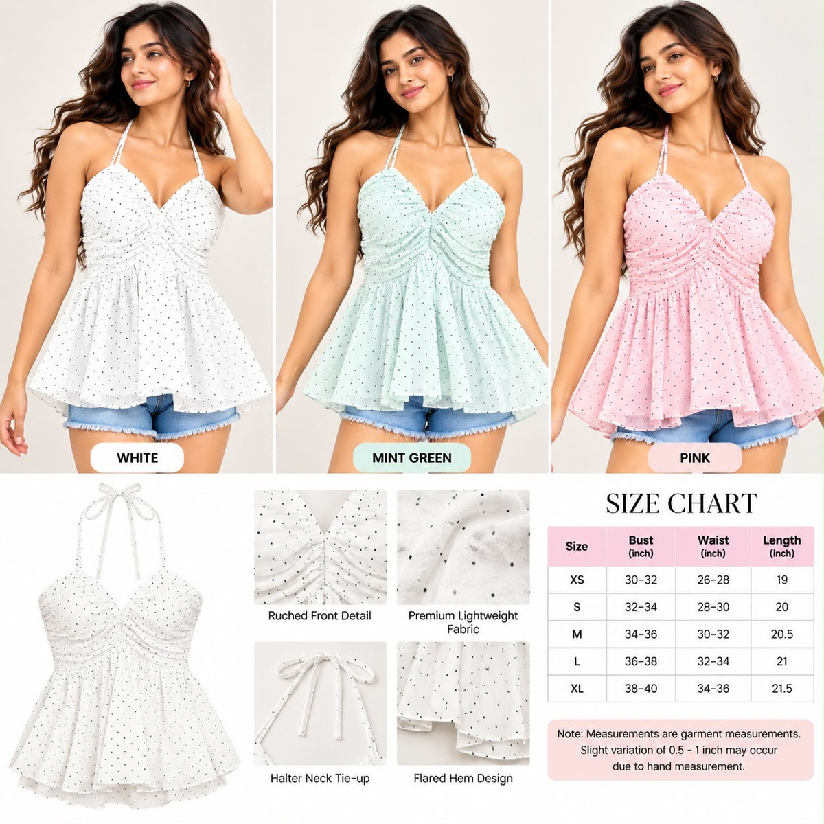Polka Dot Halter Neck Peplum Top