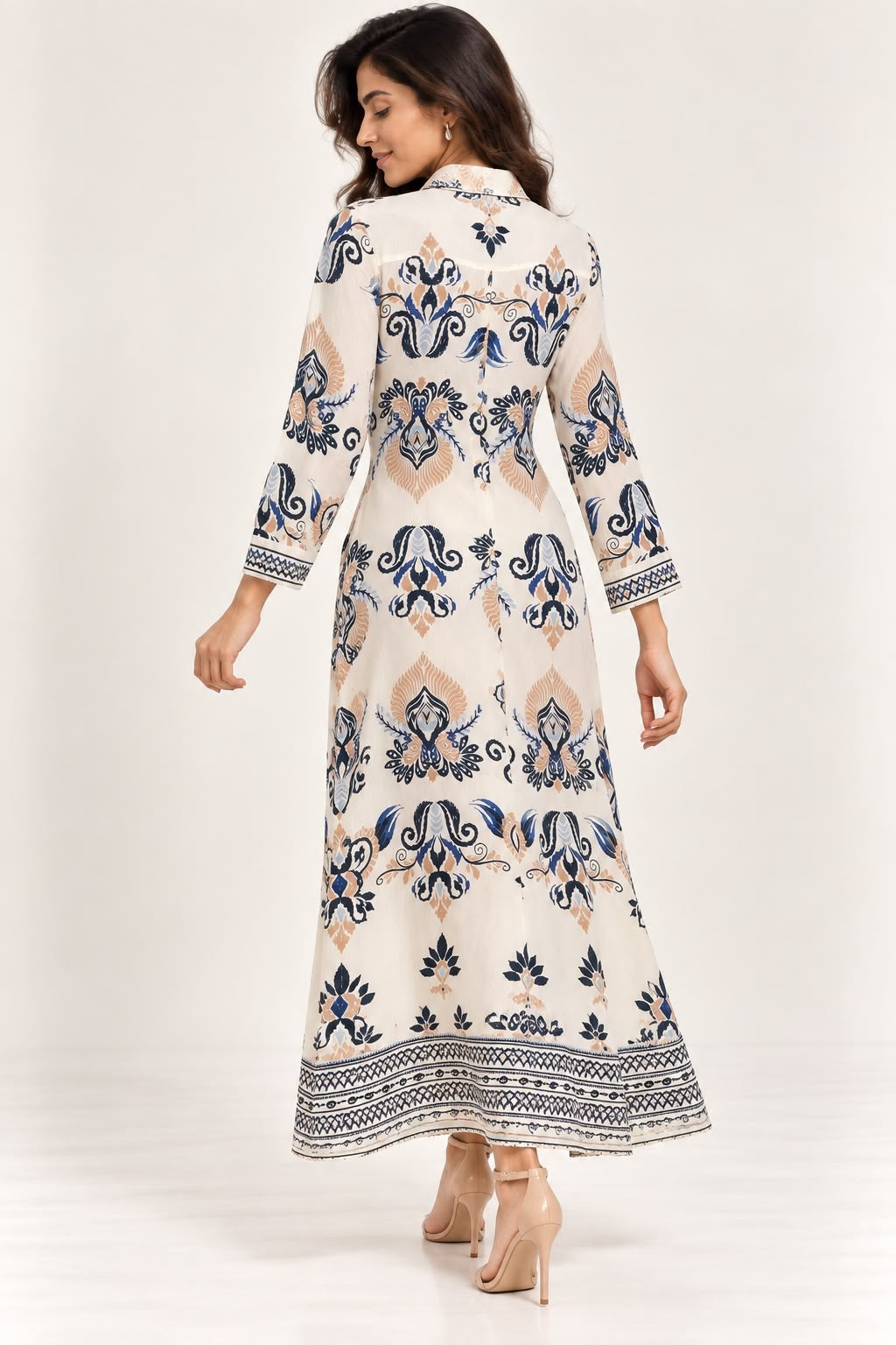 Ivory Blue Printed Shirt Dress