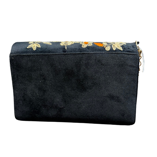 Handcrafted Velvet Floral Embroidered Clutch Bag