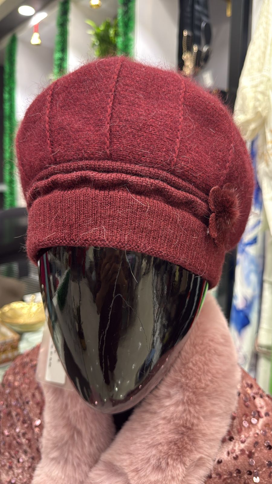 Classic Soft Knit Winter Beret with Faux Fur Pom