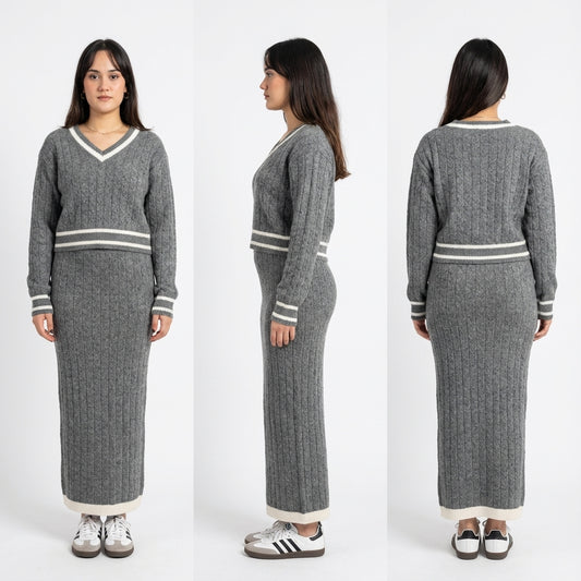 Grey Ribbed Knit Co-Ord Set