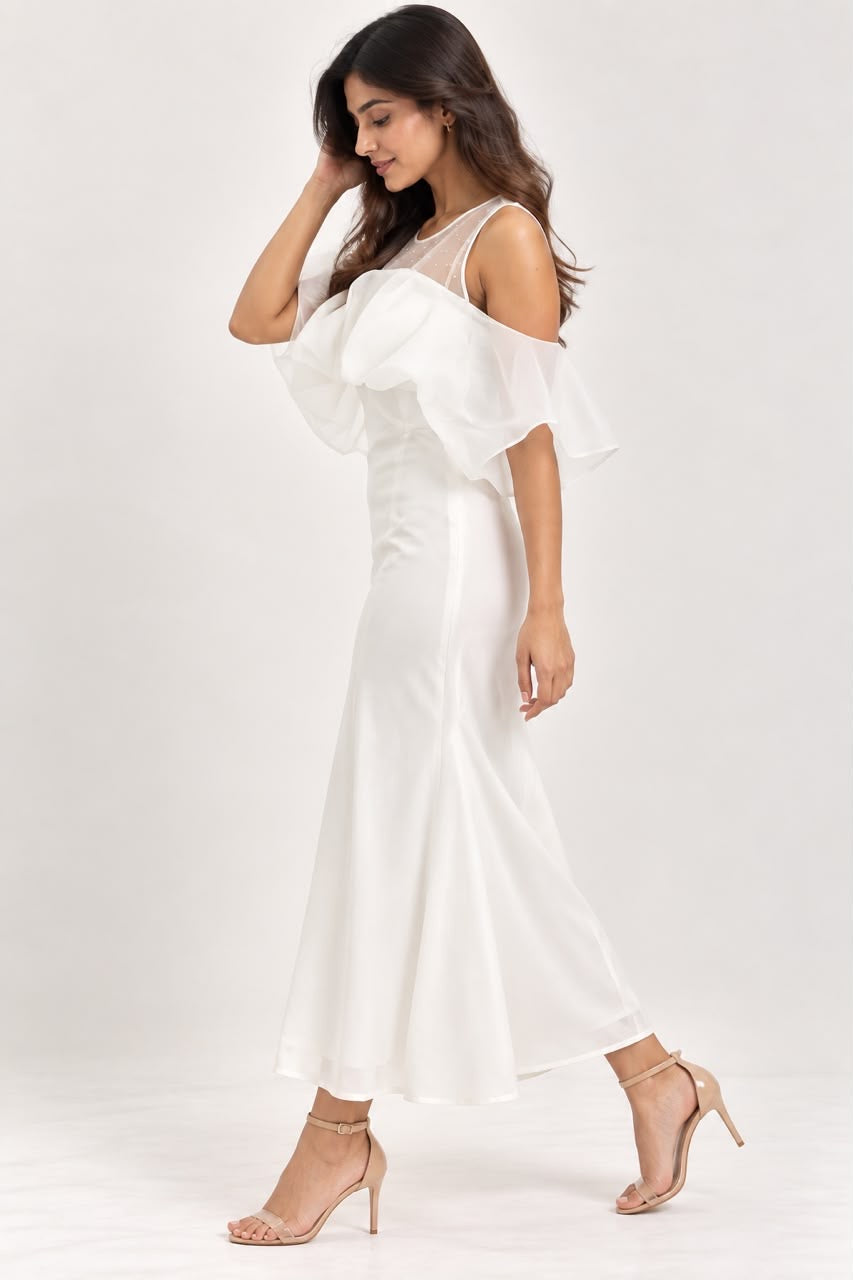 White Ruffle Overlay Dress