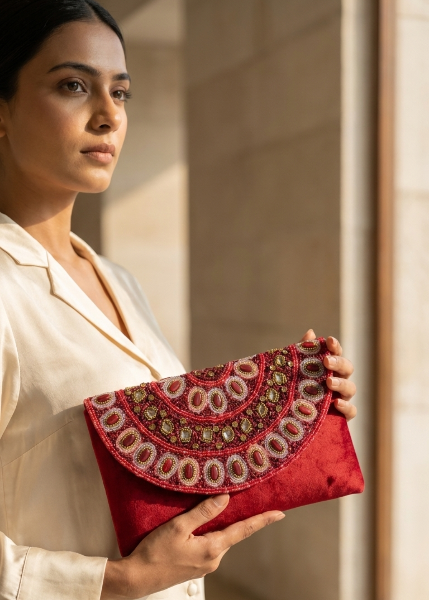 Royal Red Hand-Embroidered Ethnic Clutch Bag
