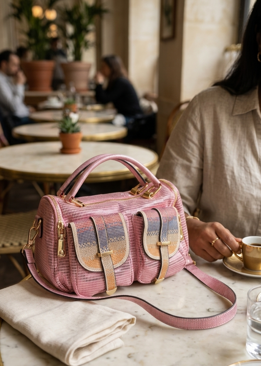 Boho Chic Beaded Pocket Handbag – Pink Elegance Edition