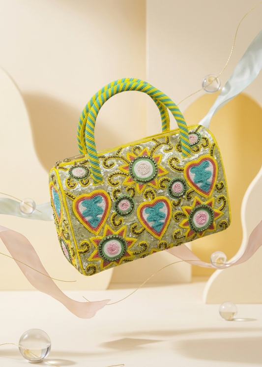 Handcrafted Beaded Heart & Sunburst Mini Handbag