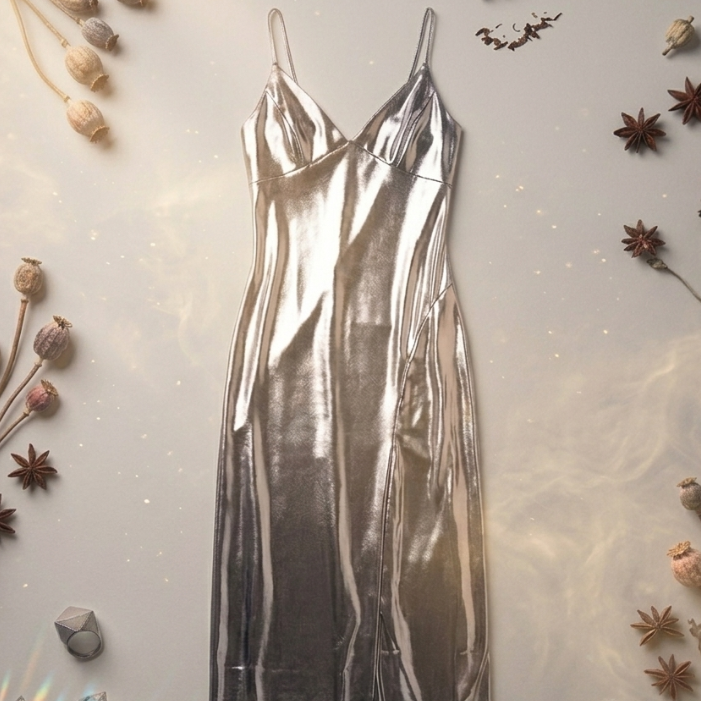 Liquid Silver Satin Maxi Dress – Elegant Slip Silhouette