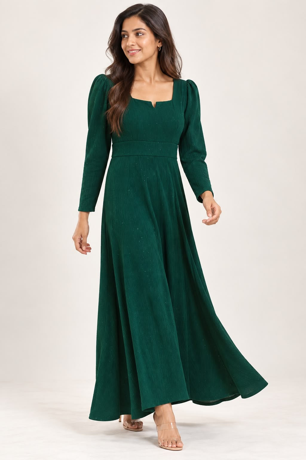 Green Pleated Maxi Dress