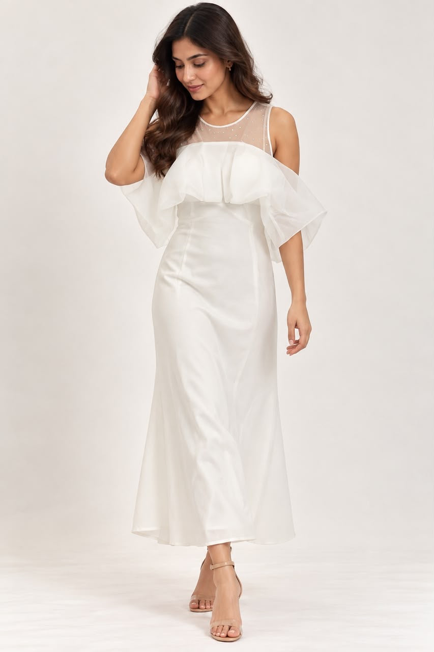 White Ruffle Overlay Dress