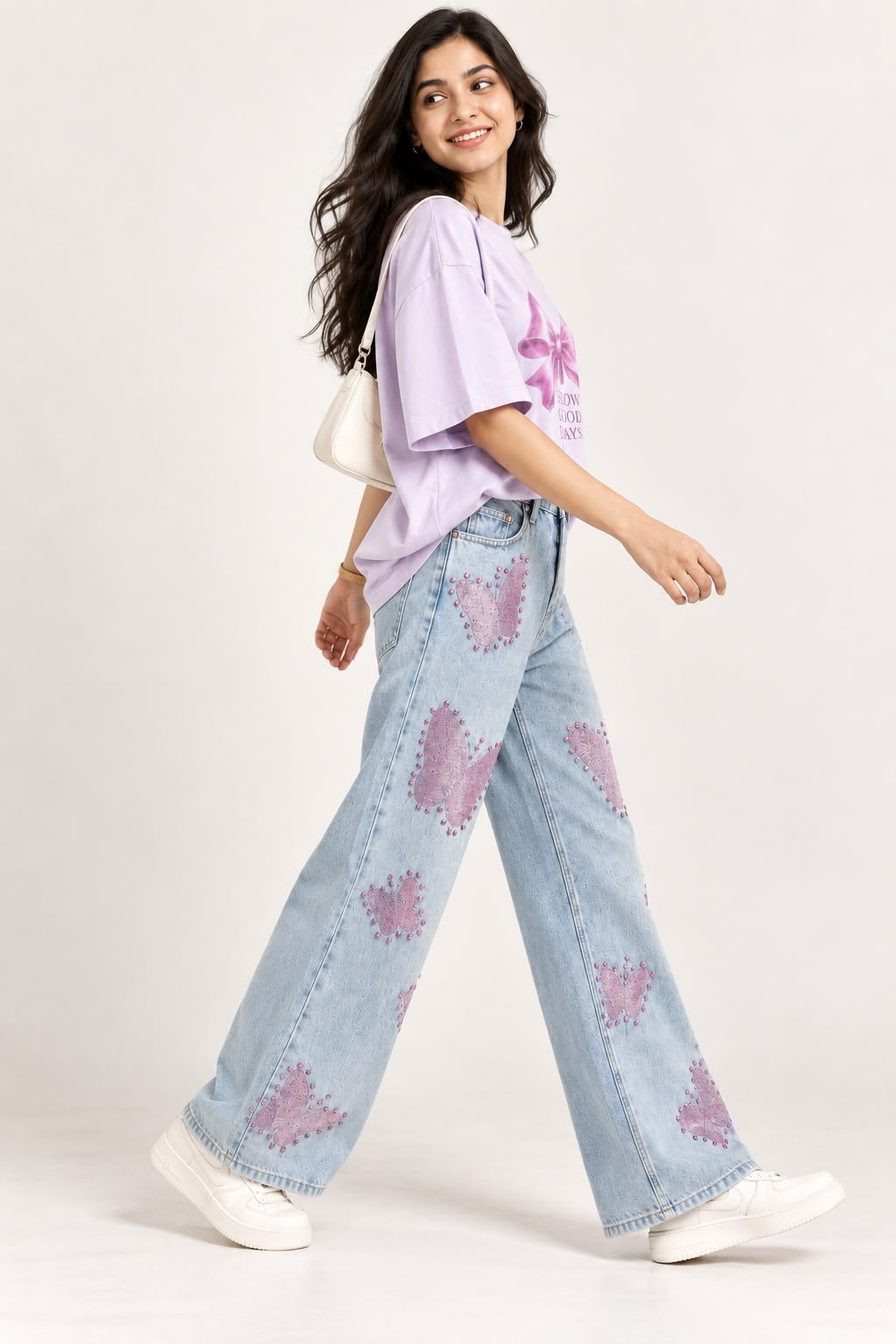 Wide-Leg Embellished Jeans