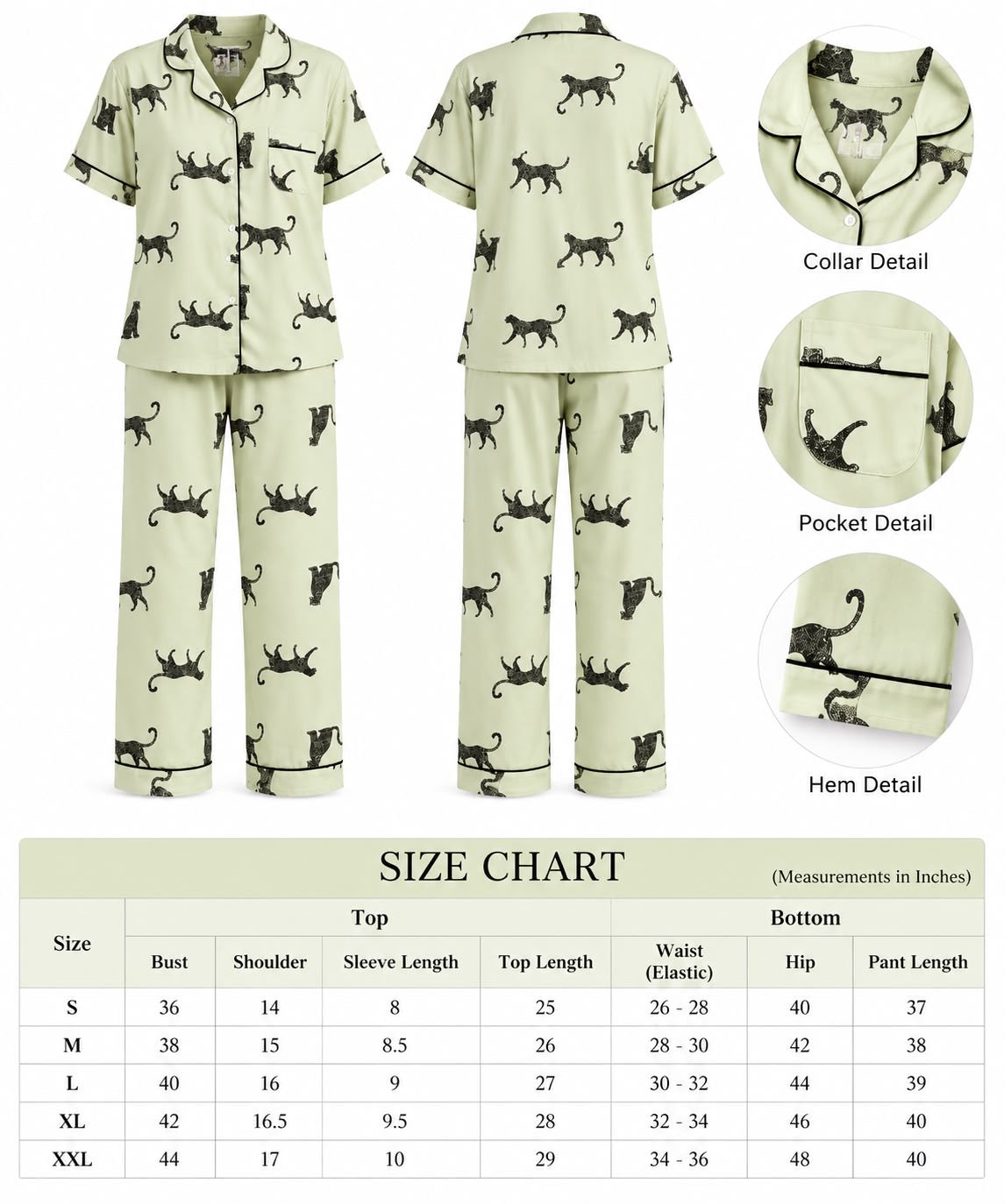Light Green Printed Satin Night Suit Set