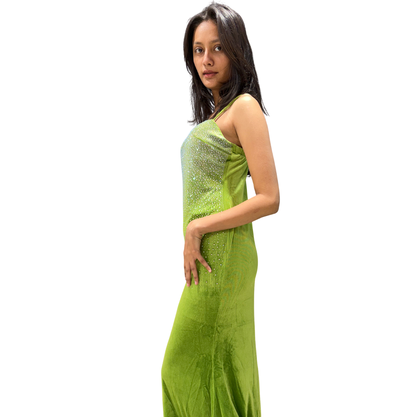 Green Crystal Embellished Bodycon Dress