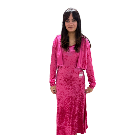 Velvet Blossom Pink Maxi Dress With Shrug Set