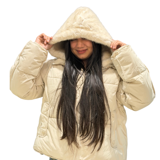 Women’s Plush-Lined Beige Puffer Jacket
