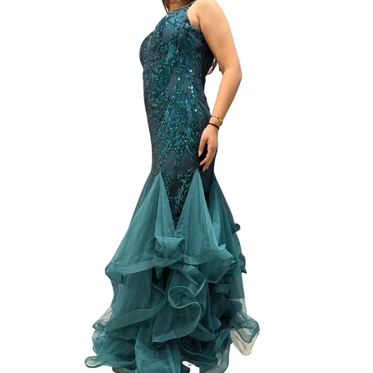 Emerald Green Embellished Mermaid Gown | Luxury Evening & Party Dress