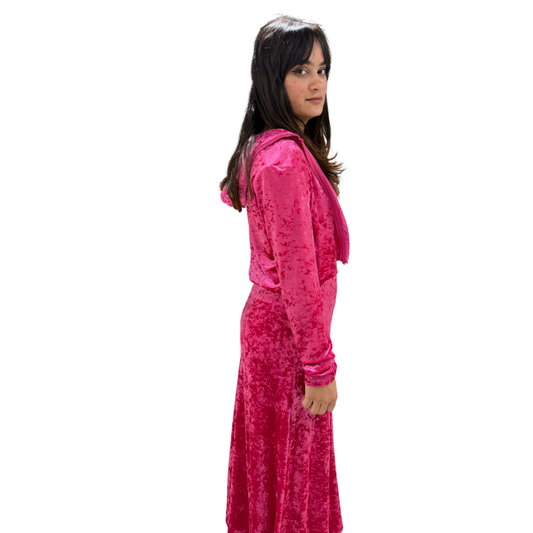 Velvet Blossom Pink Maxi Dress With Shrug Set