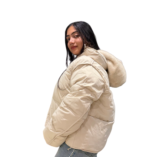 Women’s Plush-Lined Beige Puffer Jacket