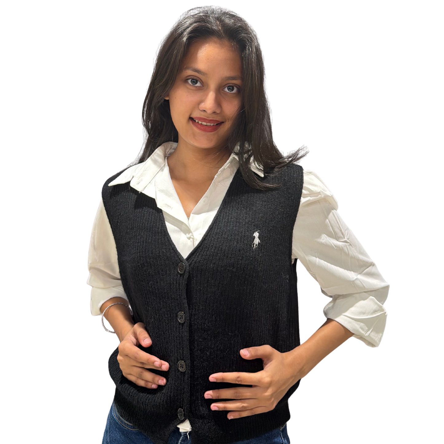 Korean Style Shirt with Knitted Cardigan Vest