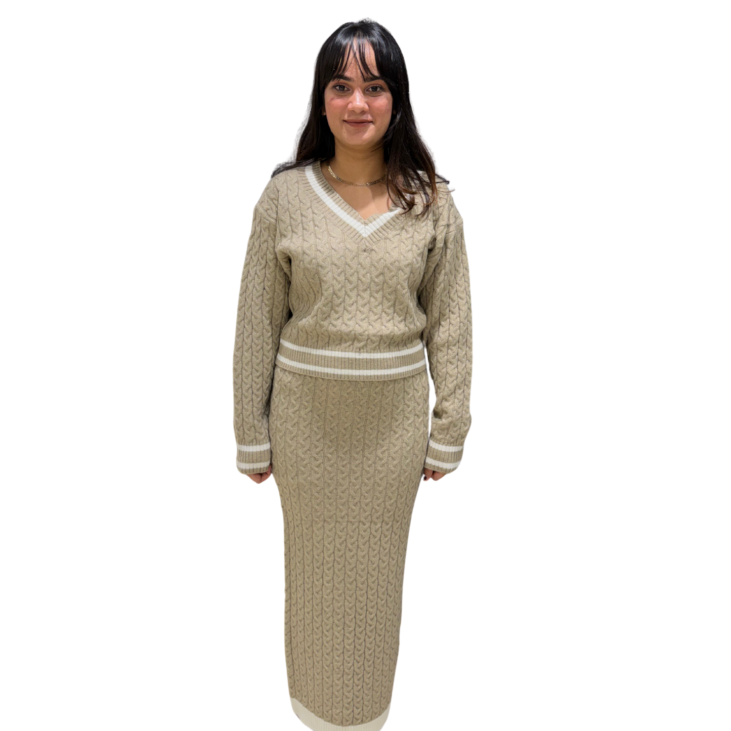 Cozy Cable-Knit Two-Piece Midi Set