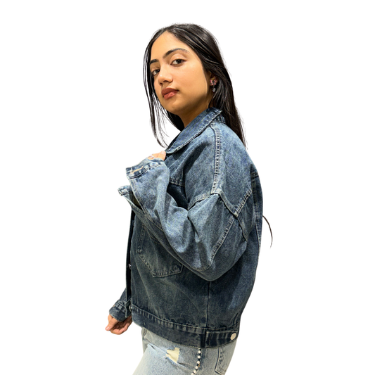 ParisGlam Women’s Embellished Denim Jacket – Eiffel Sequin Back Design