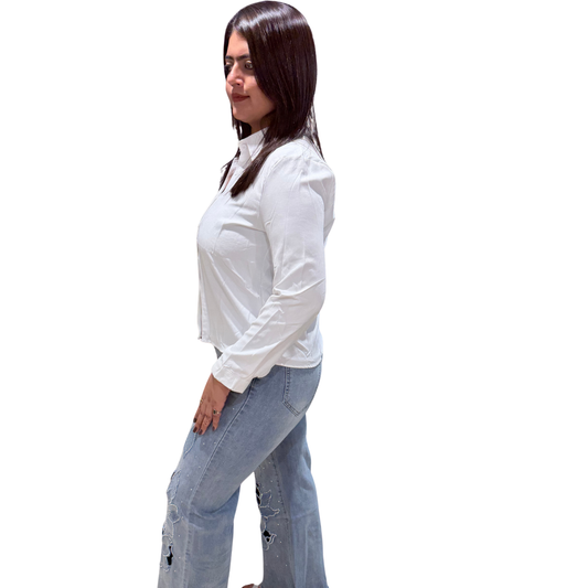 Sky Blue Floral Embroidered Distressed Jeans