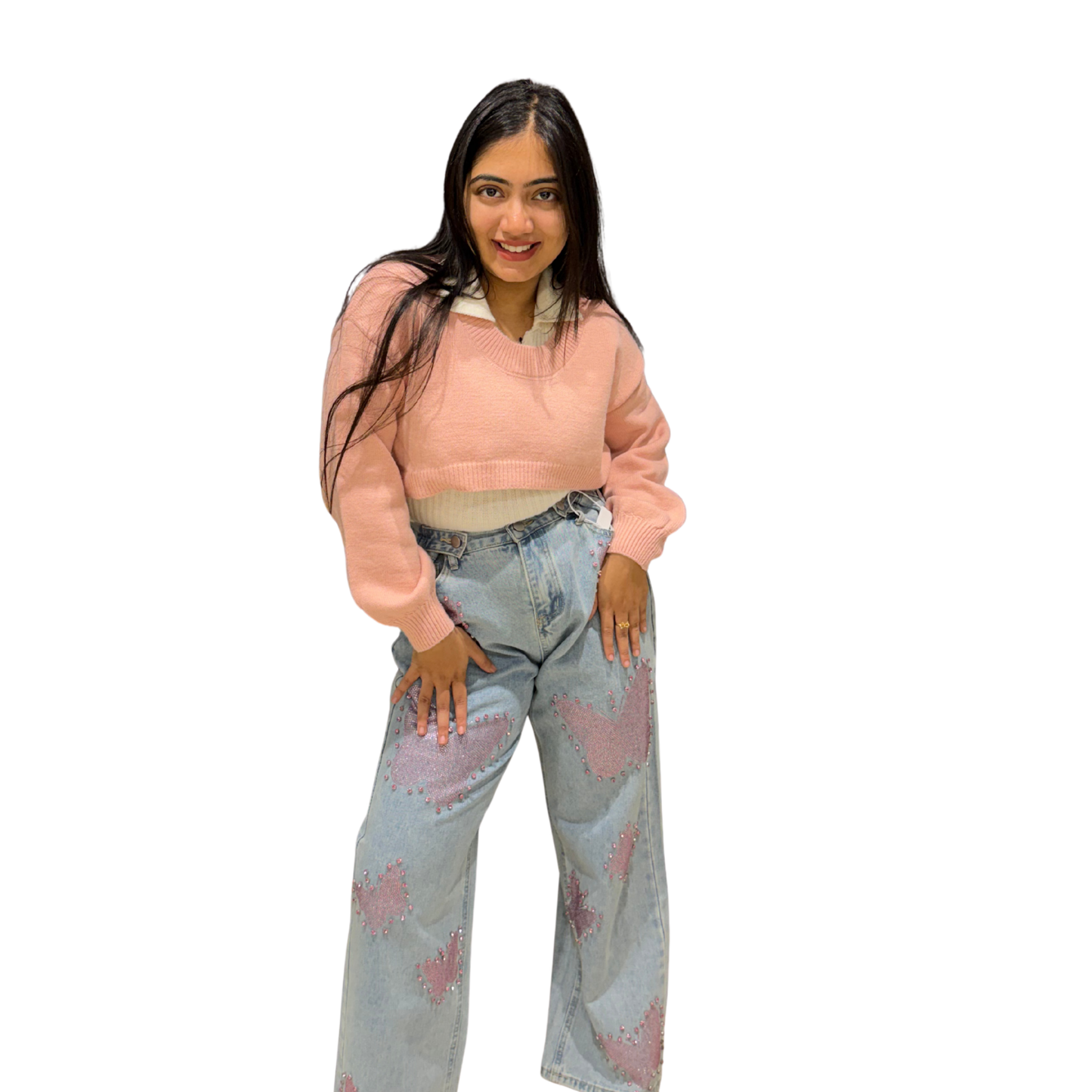 Blush Heart Embellished Wide-Leg Jeans | Women’s High-Waist Denim