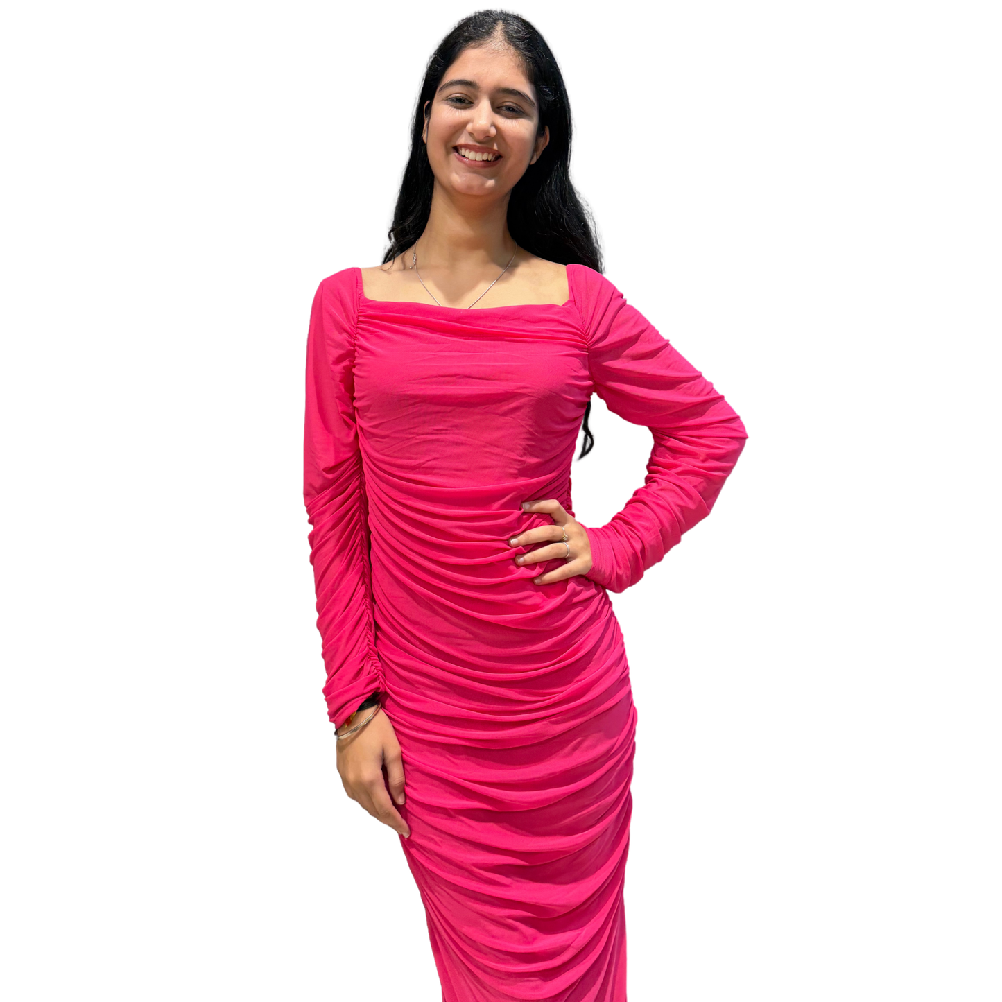 Scarlet Elegance Ruched Evening Gown