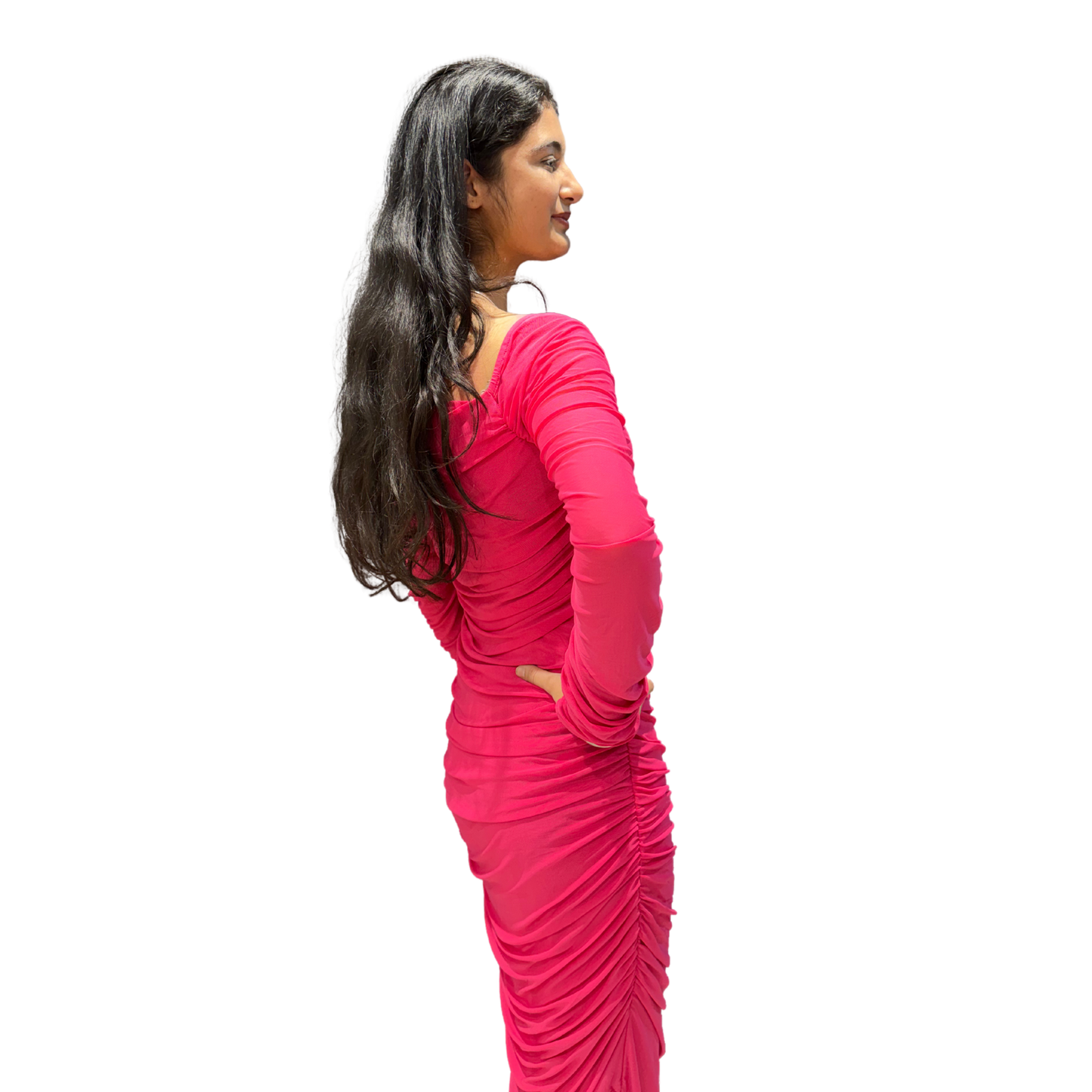 Scarlet Elegance Ruched Evening Gown