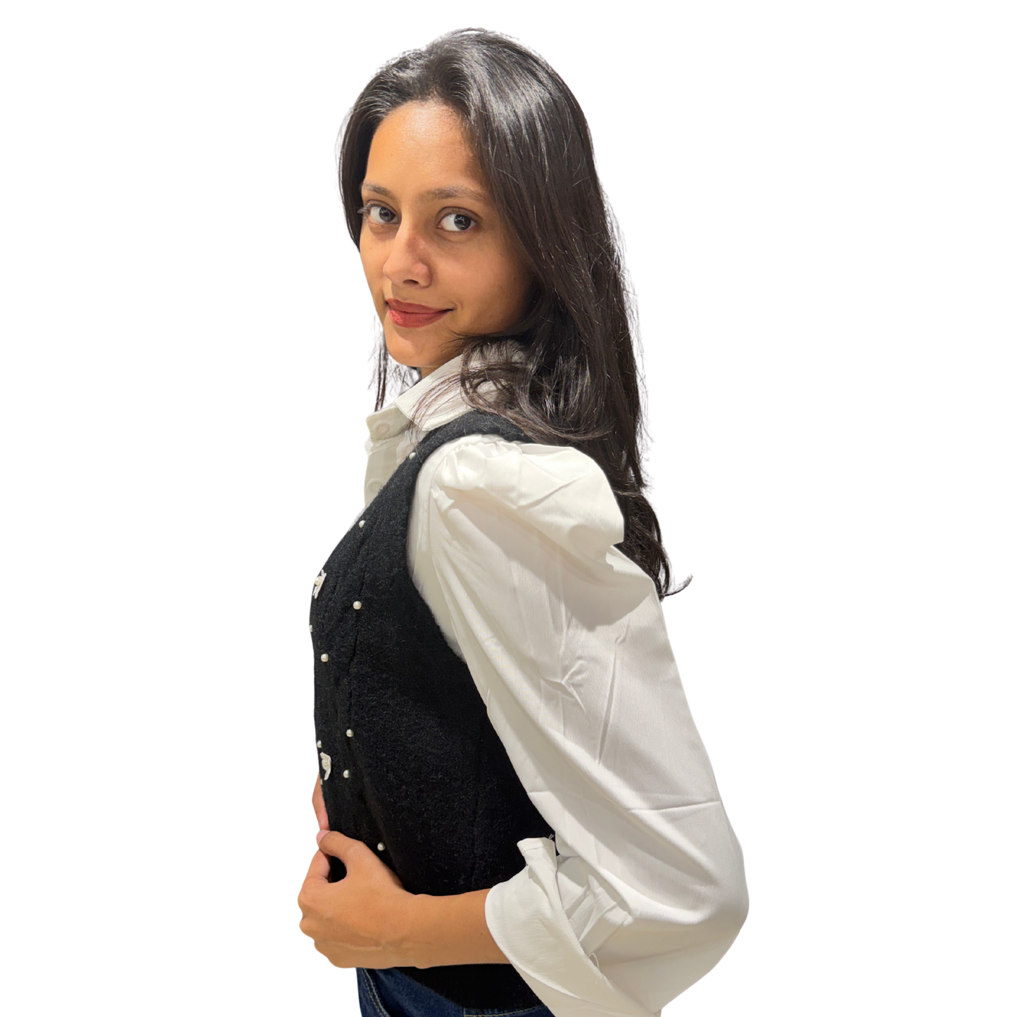 Korean Style Shirt with Knitted Cardigan Vest