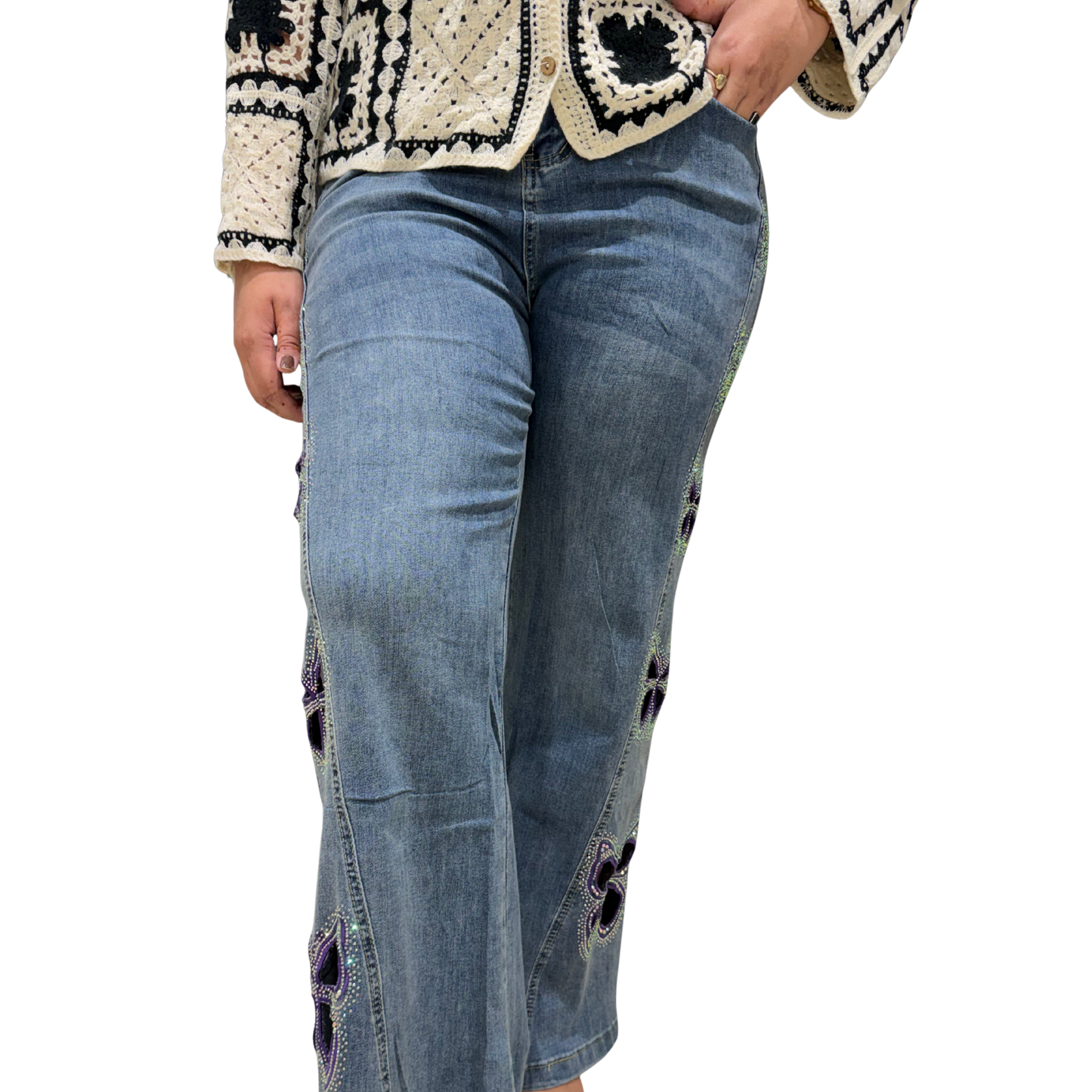 Midnight Bloom Embellished Straight-Leg Jeans
