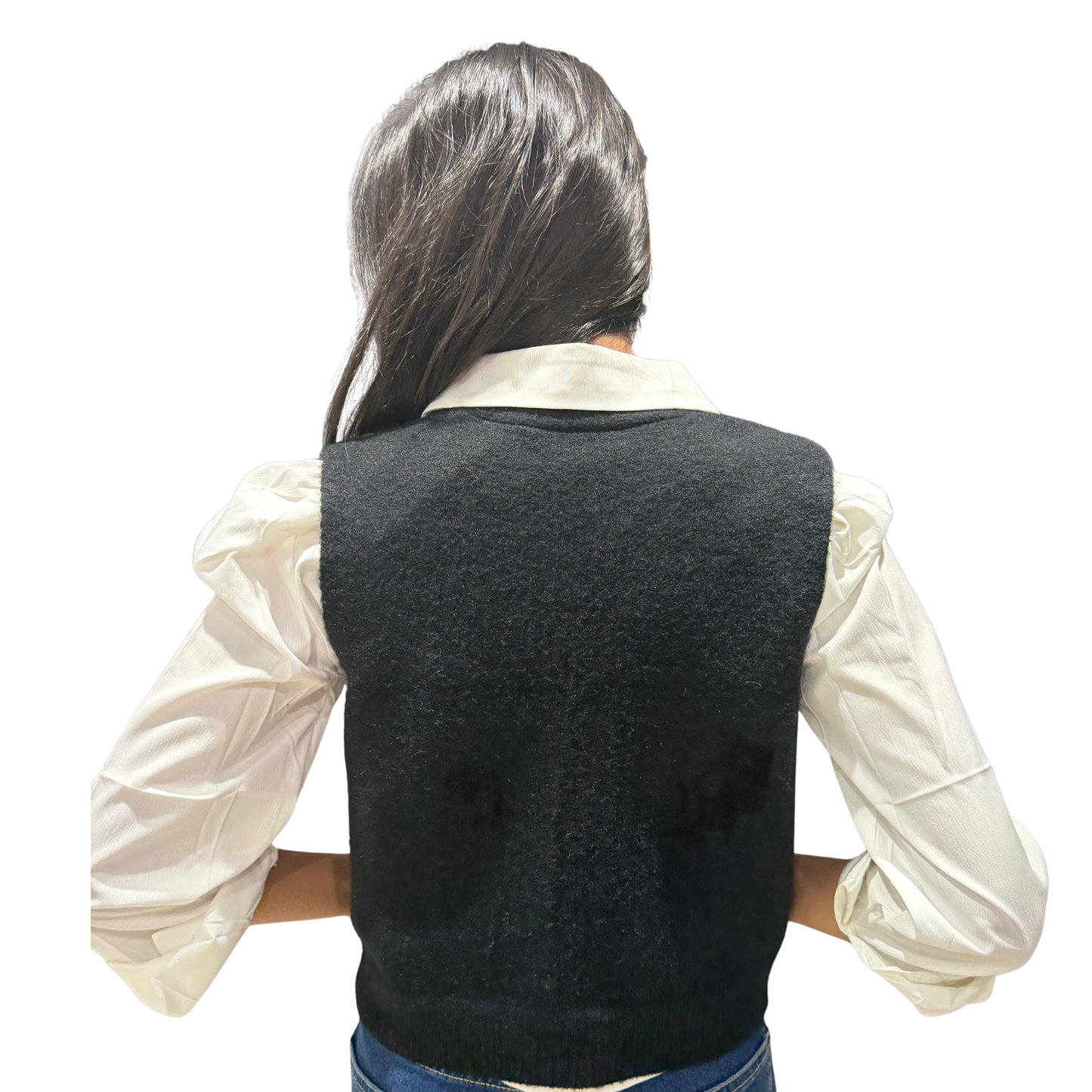 Korean Style Shirt with Knitted Cardigan Vest