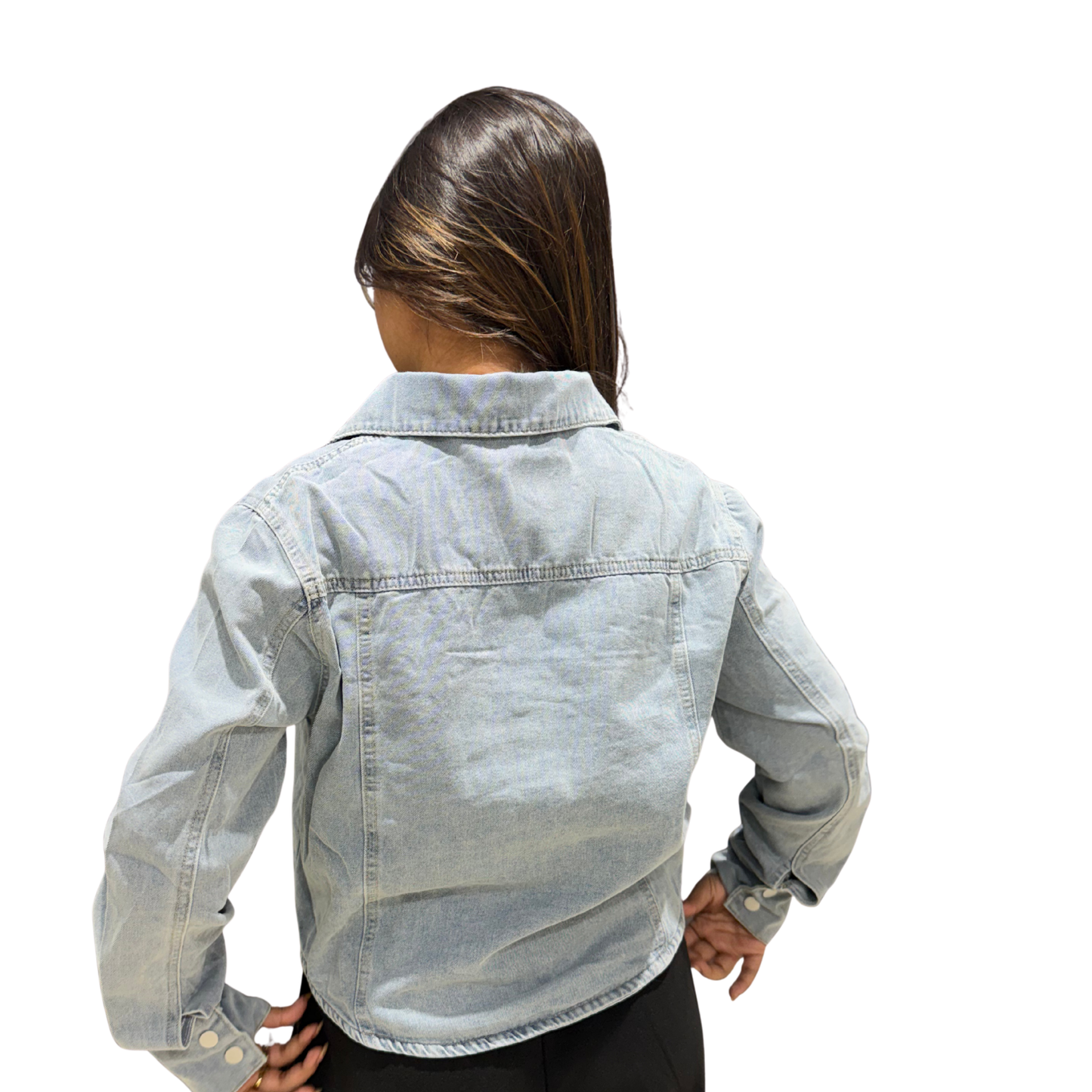Sky Blue Cropped Denim Jacket