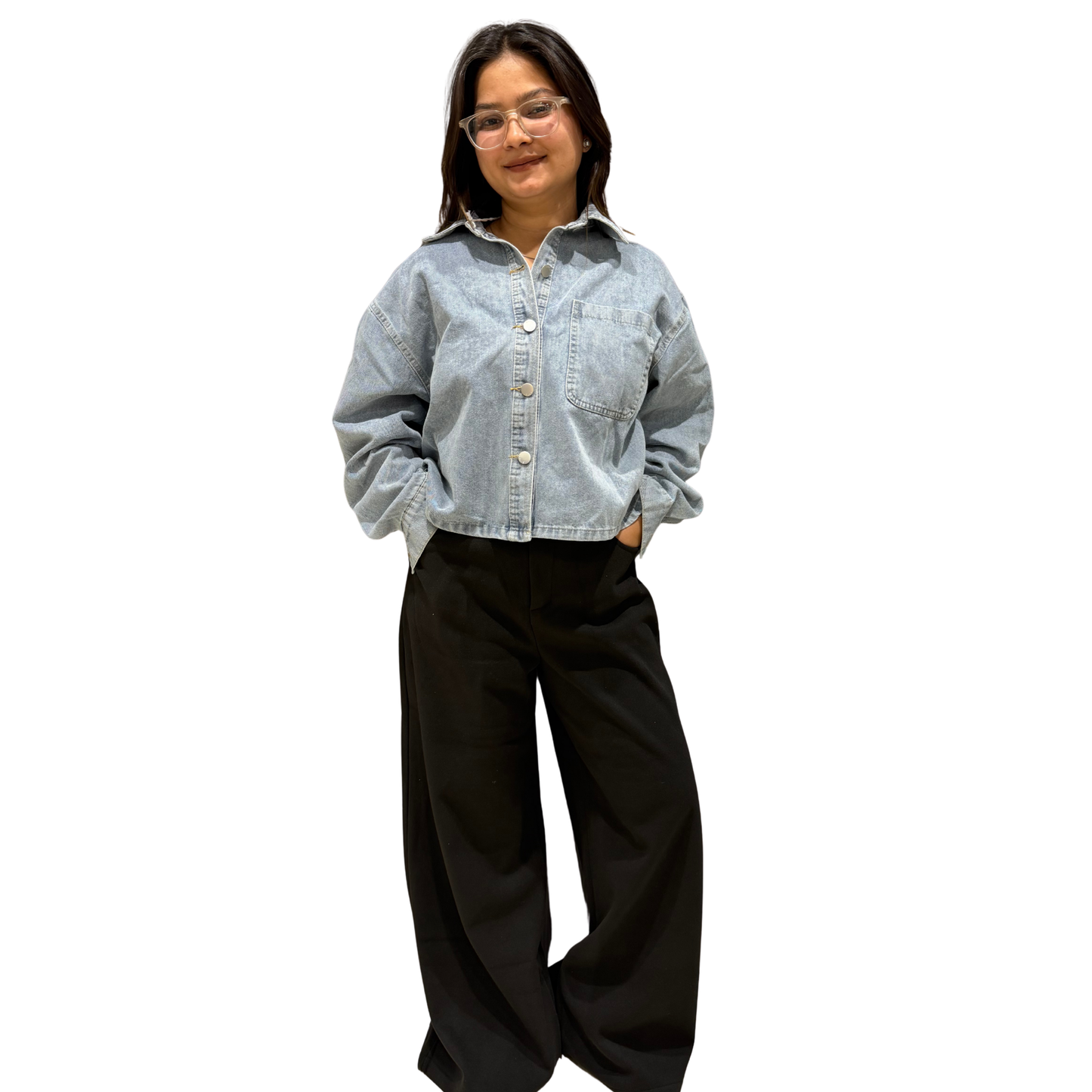 Sky Blue Cropped Denim Jacket