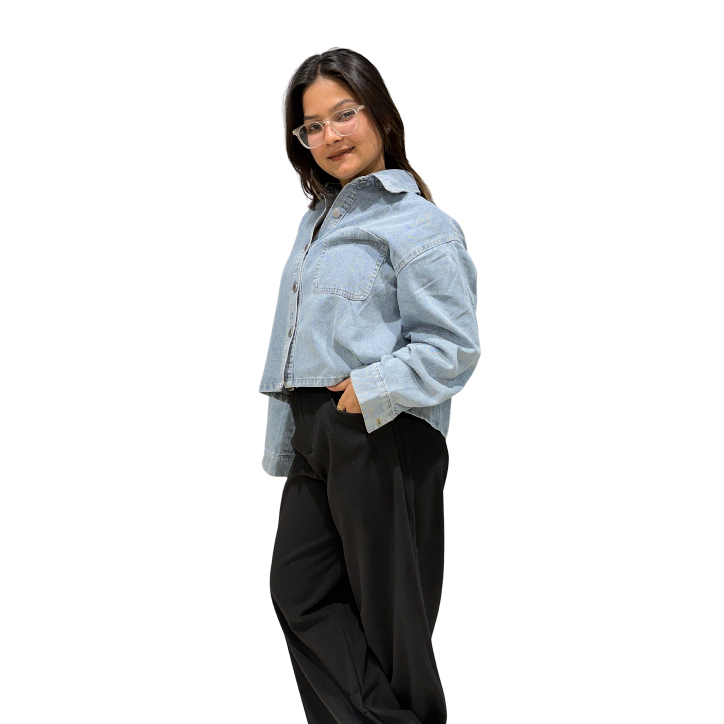 Sky Blue Cropped Denim Jacket