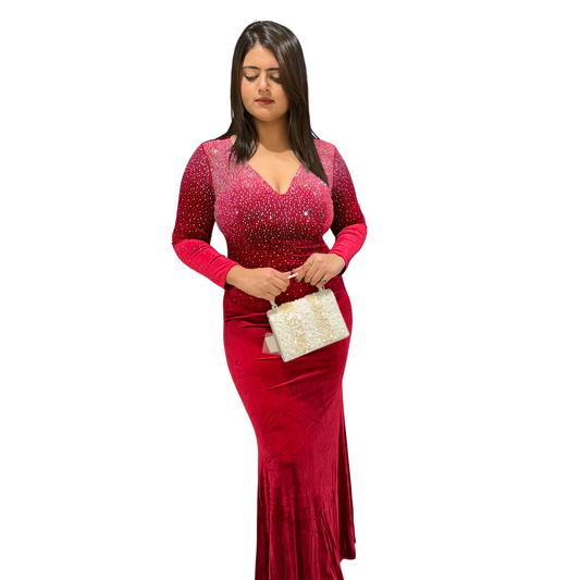 Scarlet Luxe Embellished Velvet Maxi Dress