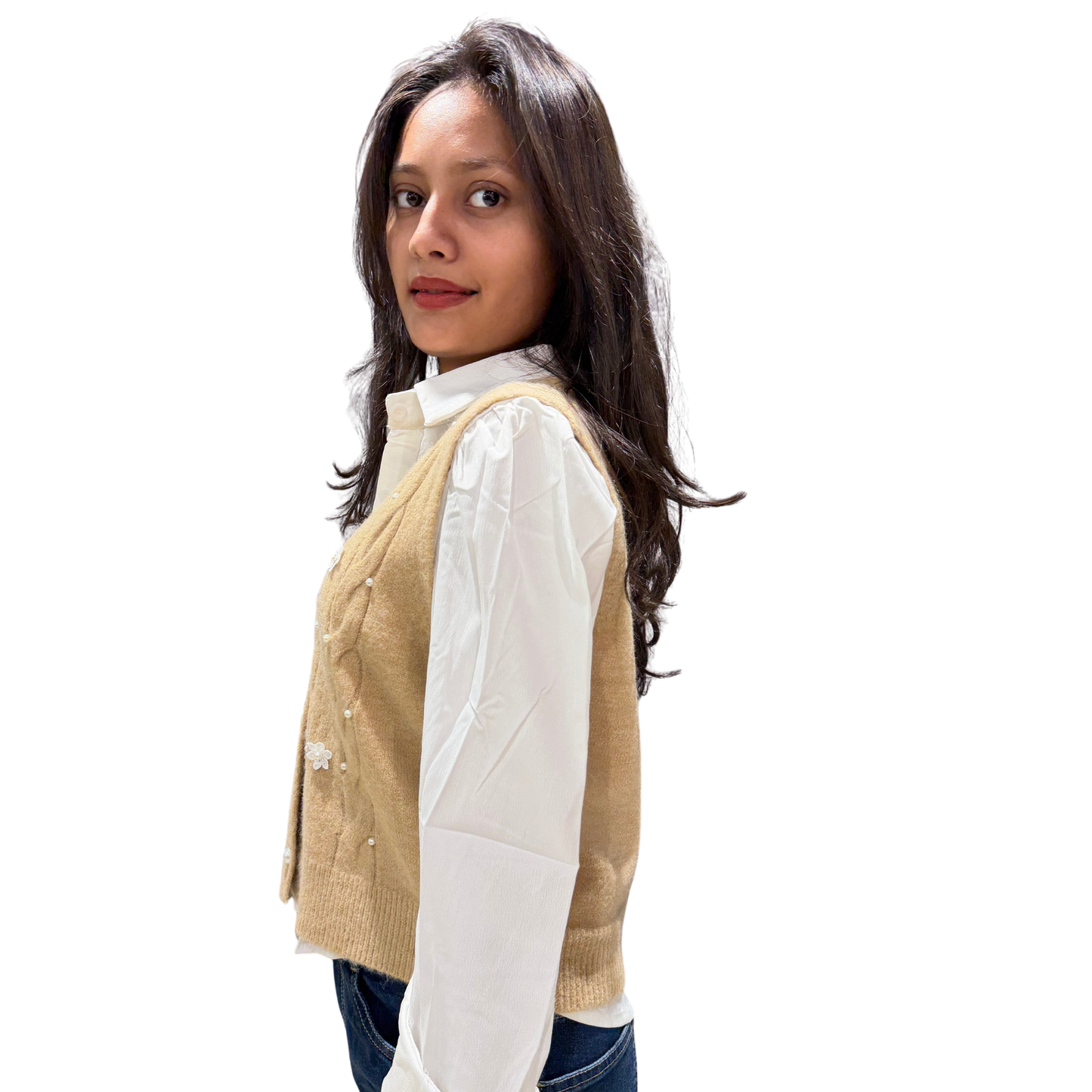 Korean Style Shirt with Knitted Cardigan Vest