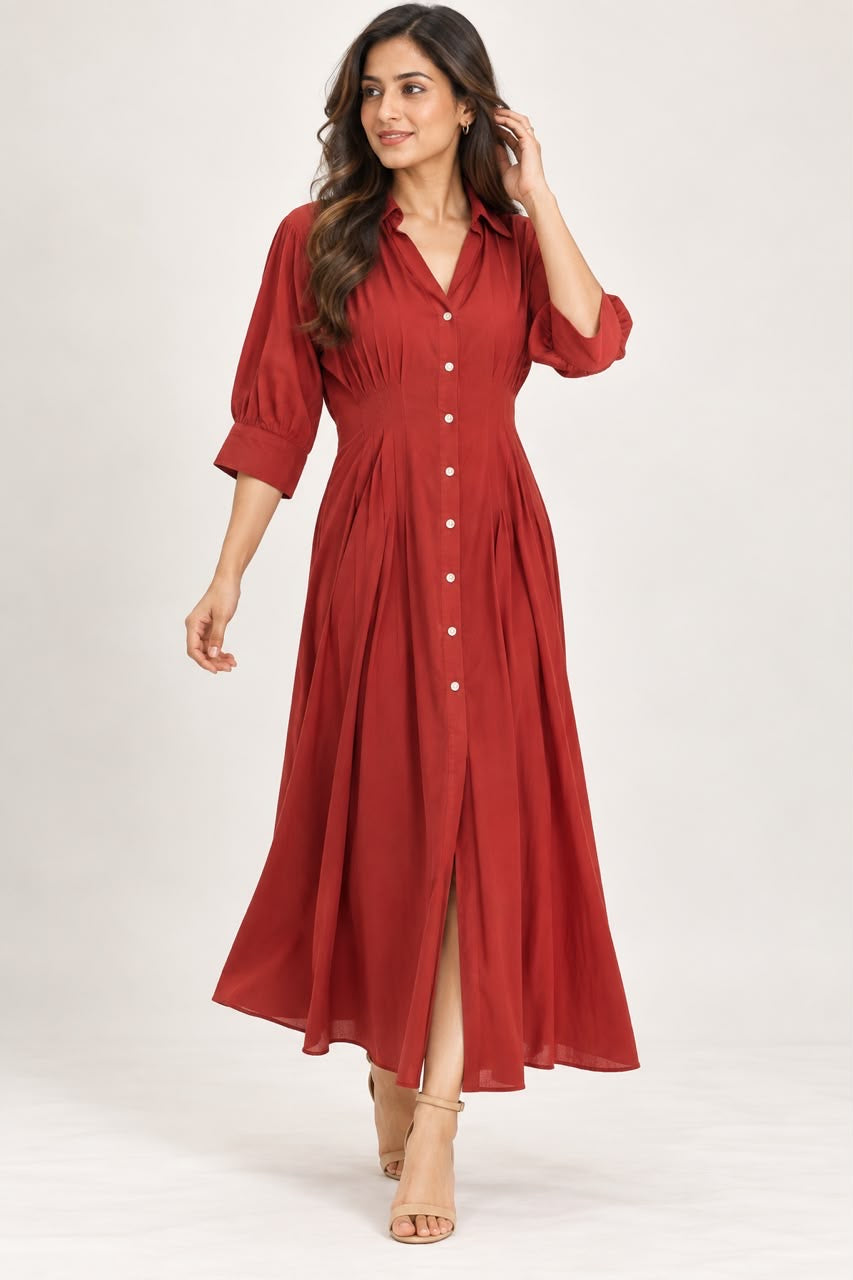 Rust Red Button-Down Dress