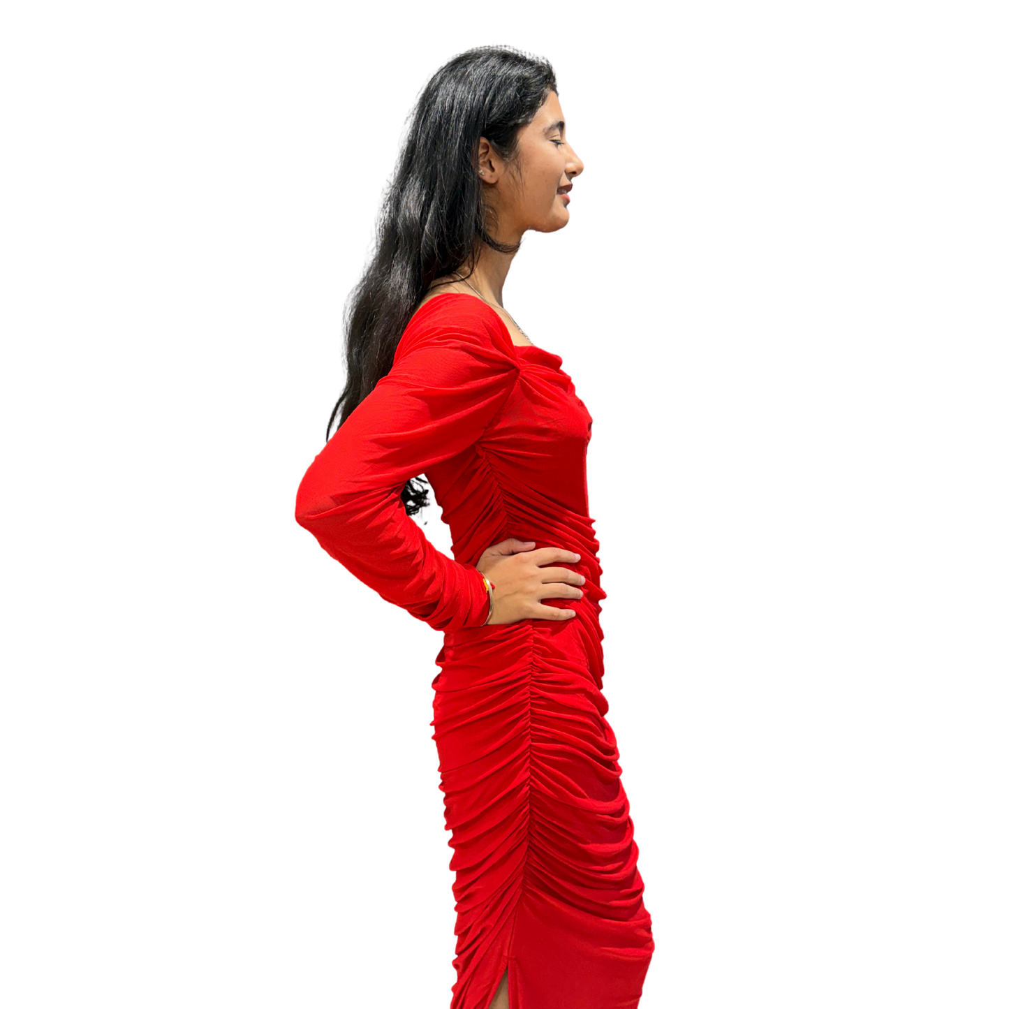 Scarlet Elegance Ruched Evening Gown