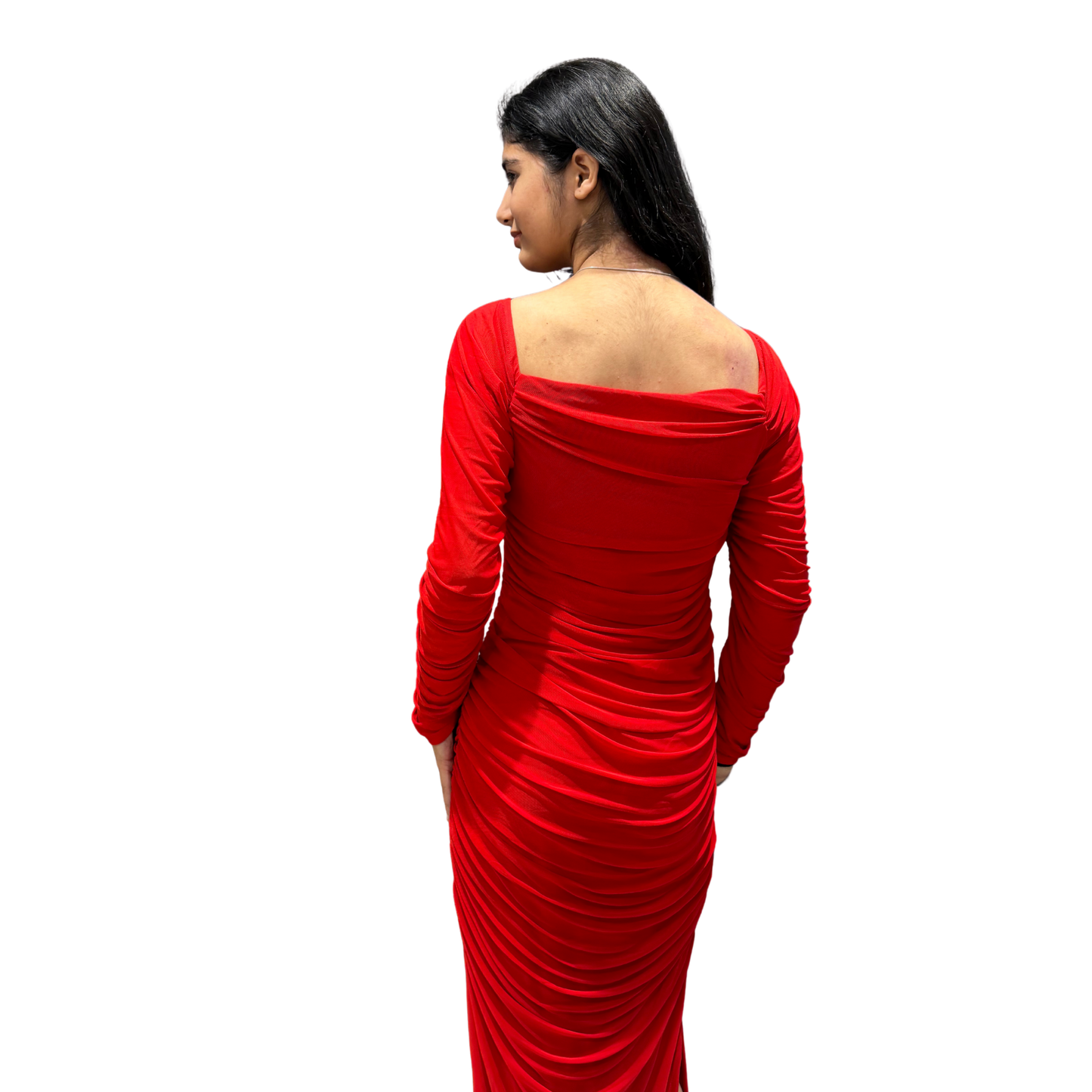 Scarlet Elegance Ruched Evening Gown