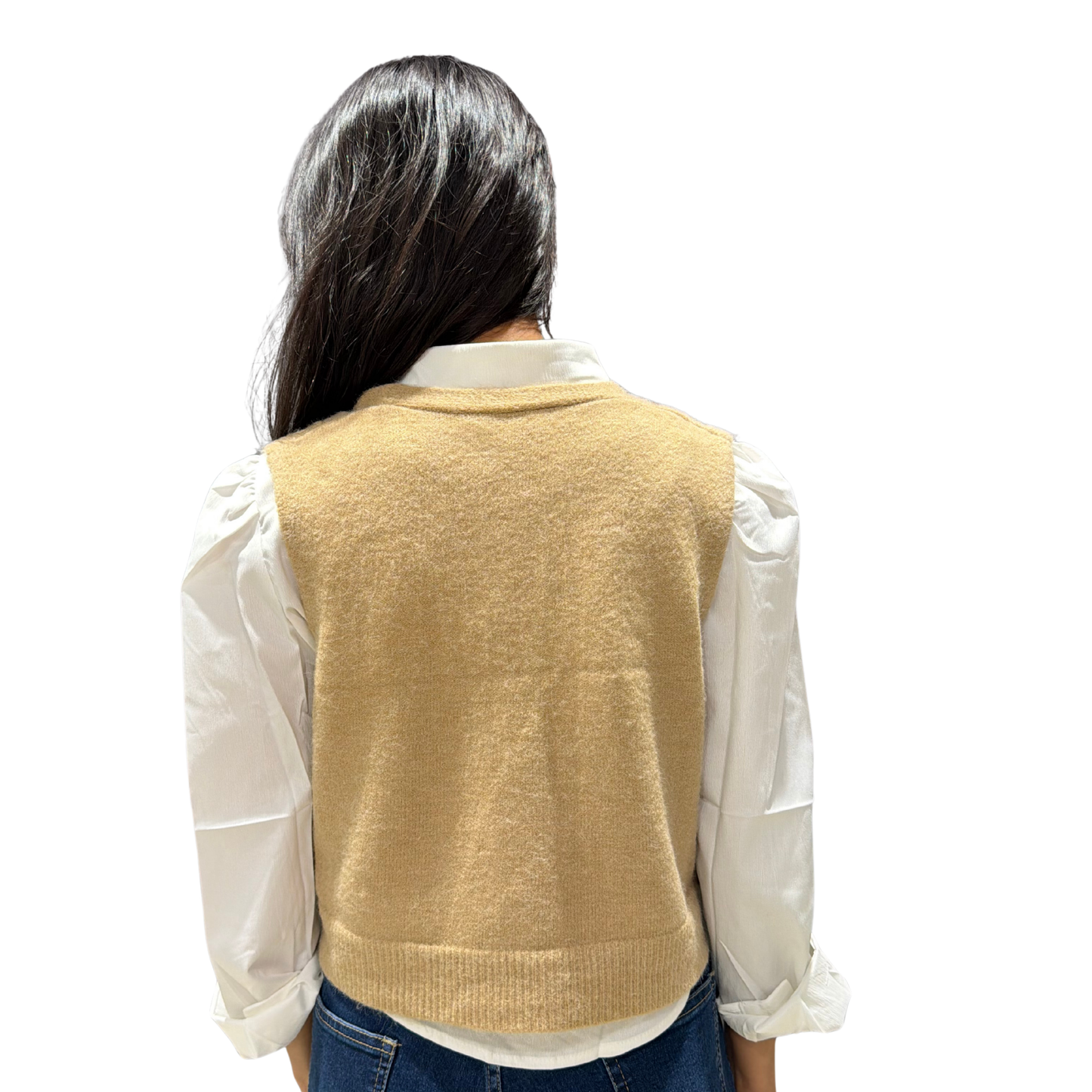 Korean Style Shirt with Knitted Cardigan Vest