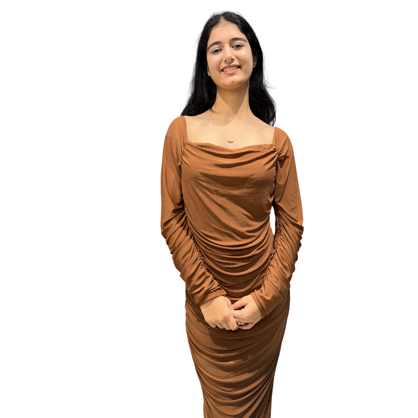 Scarlet Elegance Ruched Evening Gown